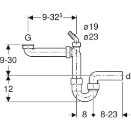 GEBERIT GE Fertigablauf 1teilig d40mm G1 1/2 weiss mit Schlauchtuelle   – 152.885.11.1