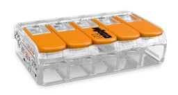 WAGO COMPACT Verbindungsdosenklemme 5-polig mit Hebeln, max. 4 mm², transparent   – 221-415