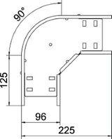 OBO Bogen 90° für Kabelrinne, horizontal 60x 100 Stahl bandverzinkt  – 6036560