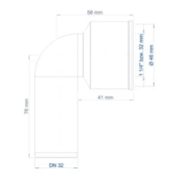 POLOPLAST PO Siphon-Anschlussknie POLO-KAL DN 32/32 (1 1/4")   – 02360