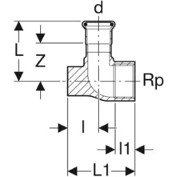 GEBERIT GE Mapress Edelstahl Gas Anschlusswinkel d22mm x Rp3/4 f. Gaszaehlergrundplatte  – 91097