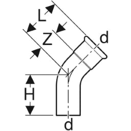 GEBERIT GE Mapress Kupfer Bogen Einschubende 45 Gr. d15mm  – 60702