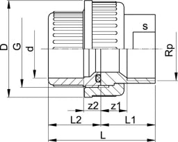 FISCHER GEORG GF Übergangsverschraubung PVC-U/1.4404 d 50x6/4" IG, Dichtung EPDM   – 721540210