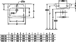 VILLEROY&BOCH V&B Waschbecken Newo 600x470mm Eckig 1HL mit Überlauf Weiß Alpin  – 4A926001