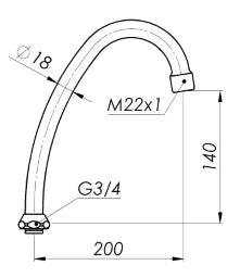 SCHMIEDL GS 11/200 P Hochgezogener Auslauf 18mm ohne Anschlag   – GS0011-200P
