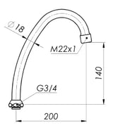 SCHMIEDL GS 11/200 P Hochgezogener Auslauf 18mm ohne Anschlag   – GS0011-200P