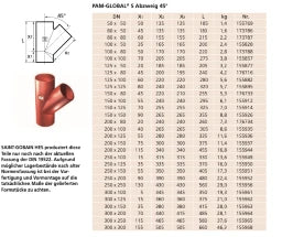 PREIS PAM GLOBAL S Abzweig 45 Grad DN 200 x 150  – 10063