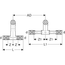 GEBERIT GE FlowFit An-T-Stueck VL/RL SiBr d16 x 15 x 16mm, mit AnVerschraubung EK  – 619.440.22.2