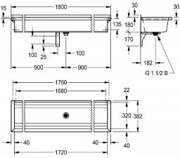 KWC AUSTRIA KWC Planox Waschrinne 1800x210x382mm ohne Armaturenbank, CNS   – 2030043781