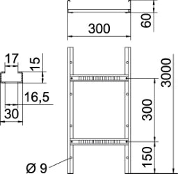 OBO Kabelleiter gelocht, mit VS Sprosse 60x3 00x3000 Stahl bandverzinkt  – 6208541