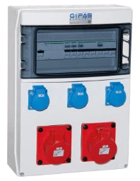 GIFAS Kunststoff AP Steckdosenvert.Lightb KLN4 grau,1xCEE16A,1xCEE32A,3xSchuko,FI,LS,KV  – 136301