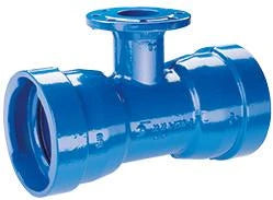TIROLER ROHRE TRM-VRS-MMA-Stk.blau DN 100x100 m.Langmuffen Flanschabgang geb. PN10/16  – 106080130