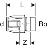 GEBERIT GE PushFit Uebergang IG Messing d20mm x Rp3/4   – 651.562.00.1