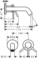 HANSGROHE HG Tecturis S WTM 2-Loch Unterputz F-Set 165 mm Auslauf chrom  – 73350000