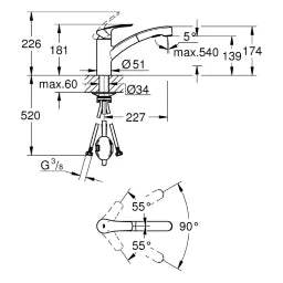 GROHE Grohe Eurosmart Einhand-SPT-Batterie fl. Auslauf auszb. Dual-Spülbrause chrom   – 30 305 001