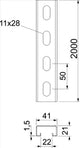 OBO Profilschiene gelocht, Schlitzweite 22mm 2000x41x21mm Stahl bandverzinkt  – 1123672