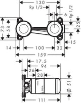 HANSGROHE HG Axor 2-Loch Waschtischarmatur Grundkörper Unterputz DN15   – 13623180