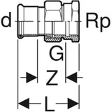 GEBERIT GE Mapress ES Uebergangsverschraubung m. UeWM aus Messing d35mm x Rp5/4  – 35307