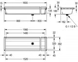 KWC AUSTRIA KWC Waschrinne 1600x210x382mm CNS, seidenmatt, o.Überl., Abl. Mittig   – 2030043780
