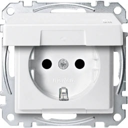 MERTEN SCHUKO-Steckdose mit Klappdeckel, IP44, BRS, Steckklemmen, polarweiß, System M  – MEG2314-0419