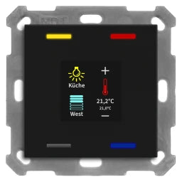 MDT KNX Taster Smart 55 4-fach mit Farbdispl ay und T-/F-Sensor, Schwarz matt  – BE-TAS55T406.01
