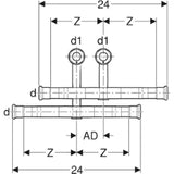 GEBERIT GE Mapress C-Stahl Hzk-Anschluss Set VL/RL m. EK-Klemmverschr. d22 x 15mm   – 24047
