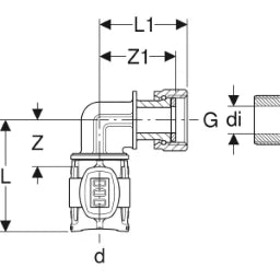 GEBERIT GE FlowFit Uebergangsbogen SiBr mit Ueberwurfmutter, 90 Gr. d16mm x G1/2  – 620.686.00.1