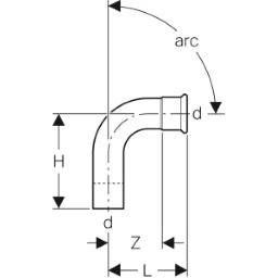 GEBERIT GE Mapress Kupfer Bogen FKM mit Einschubende 90 Gr. d35mm  – 52316