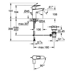 GROHE Grohe EH-WT-Batterie BauLoop 23887_1 M-Size Mittelstellung kalt chrom   – 23 887 001