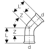 GEBERIT GE Mapress Therm Bogen 45 Gr. d42mm, NPW  – 42807