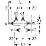 GEBERIT GE Mepla Kreuzungs-T-Stueck mit Box d20 x 20 x 20mm, MS   – 612.319.00.5