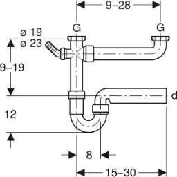 GEBERIT GE Fertigablauf 2teilig in PP d50mm x G1 1/2 weiss   – 152.715.11.1