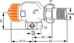 HEIMEIER Thermostat-Ventilunterteil DN10 (3/8") Eclipse, Axial, vernickelt  – 3930-01.000