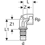 GEBERIT GE Mepla Uebergangsbogen IG RG 90 Gr. d25mm x Rp1   – 603.258.00.5
