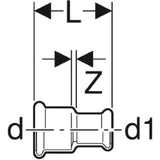 GEBERIT GE Mapress C-Stahl Muffe reduziert d54 x 35mm  – 22024
