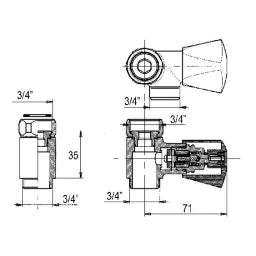 STROHM-MOFÉM ZRT. Teka Waschmaschinen-Anschluss 3/4" 3/4"IG x 3/4"AG, chrom  – 1004181