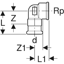 GEBERIT GE Mapress Kupfer Uebergangswinkel 90 Gr. d18mm x Rp1/2  – 63854
