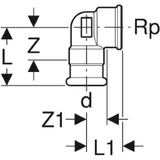 GEBERIT GE Mapress Kupfer Uebergangswinkel 90 Gr. d18mm x Rp1/2  – 63854