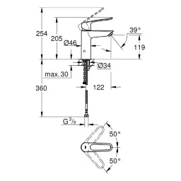 GROHE Grohe EH-WT-Batterie Eurosmart 23987_3 M-Size Verbrühschutz offener Hebel chrom   – 23 987 003