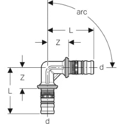GEBERIT GE Mepla Winkel Messing 90 Gr. d26mm   – 613.271.00.5