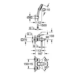 GROHE GROHE EH-Wannenbatterie Cubeo 101814 Wandmontage mit Brausegarnitur chrom  – 101814 000 0