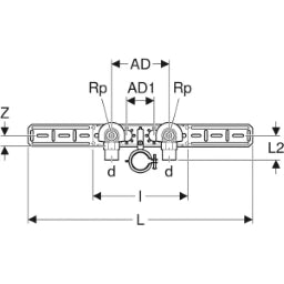 GEBERIT GE FlowFit AnWinkel-Set, vormontiert 2fach, abges. d20mm x Rp1/2 AD15,3cm RG+   – 619.681.00.1