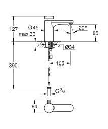GROHE Grohe Eurosmart CS Selbstschluss- Waschtischbatterie, mit Mischung, chrom   – 36 317 000