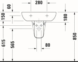 DURAVIT Duravit D-Code Waschtisch 600x460mm m.Überlauf, m.Hahnlochbank, weiß   – 23106000002