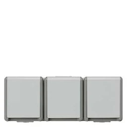 SIEMENS Schuko-Steckdose 3-fach waagrecht DELTA fläche IP44 AP dunkelgrau/hellgrau   – 5UB4731