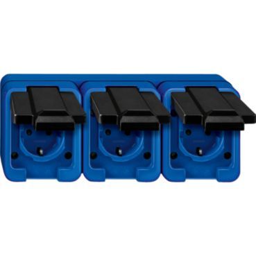 SCHUKO-Dreifach-Steckdose, blau, SCHLAGFEST – 229375