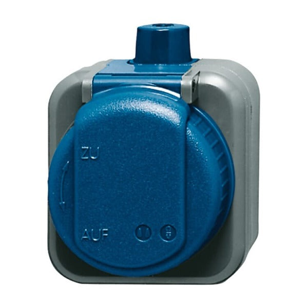 SCHUKO Steckdose mit Klappdeckel wasserdicht 16 A blau - Busch-Duro 2000 WDI – 2CKA002083A0343