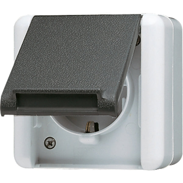 SCHUKOSteckdose, 16 A 250V ~, Klappdeckel, senkrecht, IP44, WG800 – 820W