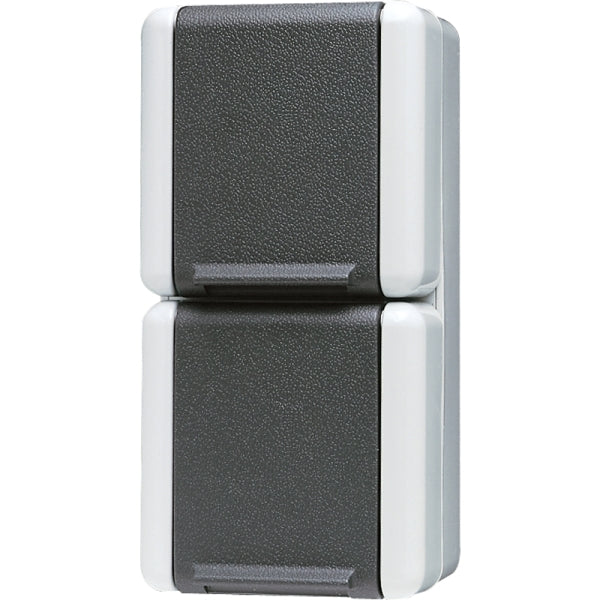 SCHUKO-Zweifach-Steckdose 16A 250V ~, Klappdeckel, senkrecht, IP44 – 822W