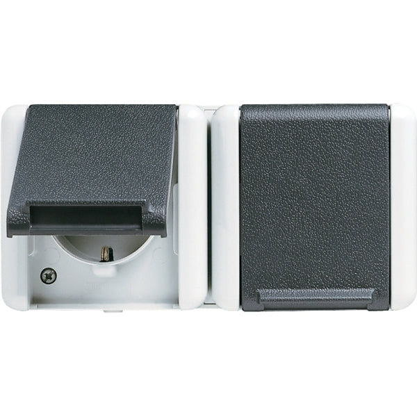 SCHUKO-Zweifach-Steckdose 16A 250V ~, Klappdeckel, waagerecht, IP44 – 8220W